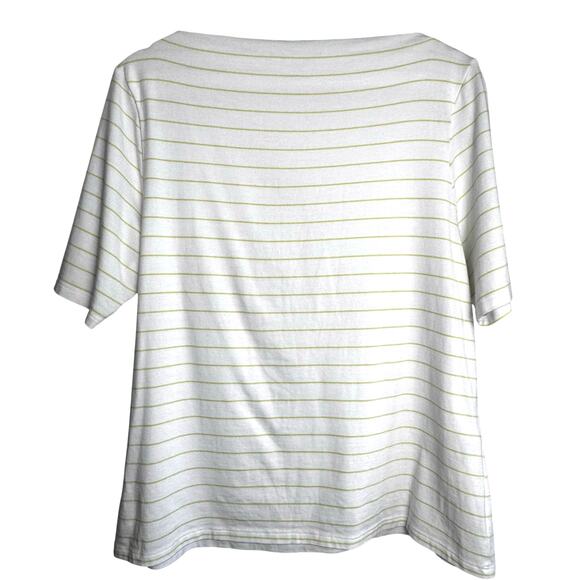 Sigrid Olsen XL White & Lime Green Striped Lightweight Top - Picture 3 of 5